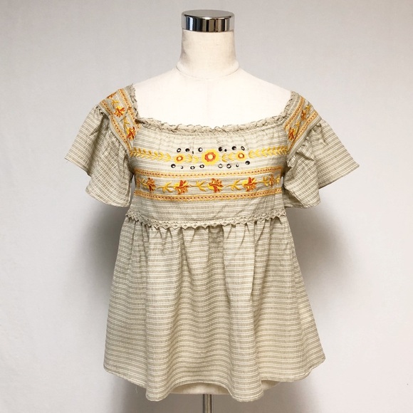 Altar’d State Boho Hippie Off the Shoulder Embroidered Top - Picture 2 of 8